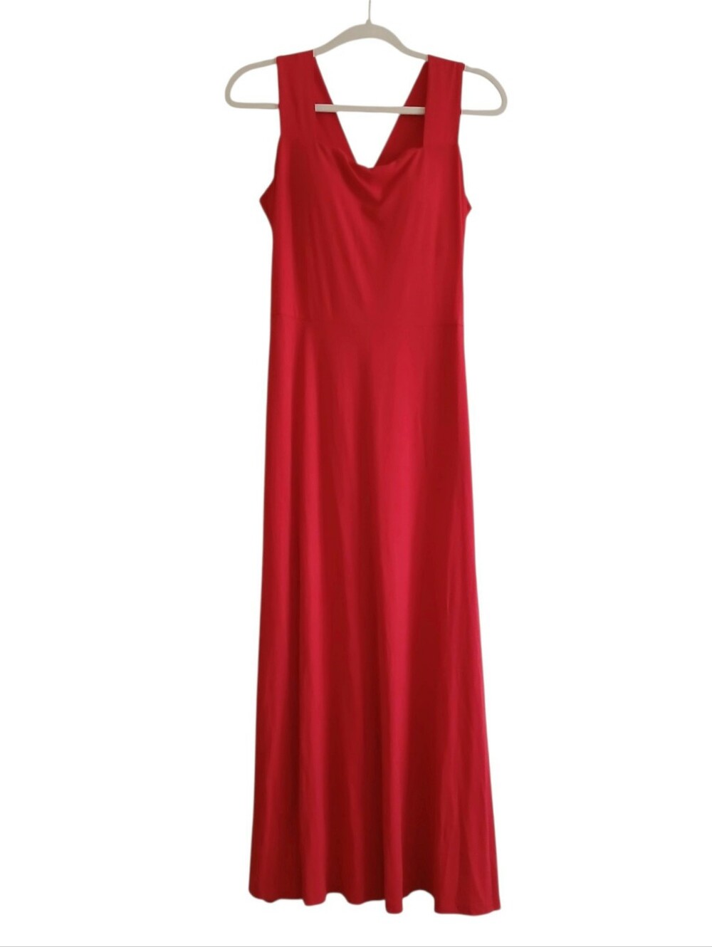 OGL Move Padded Built In Bra Maxi Dress L Red Pockets Stretch Square Neck
